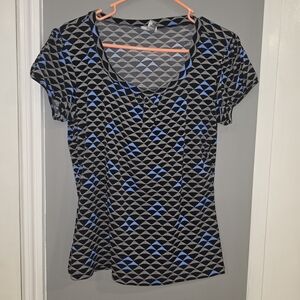 Geometric Patterned Black and Blue Women's Top